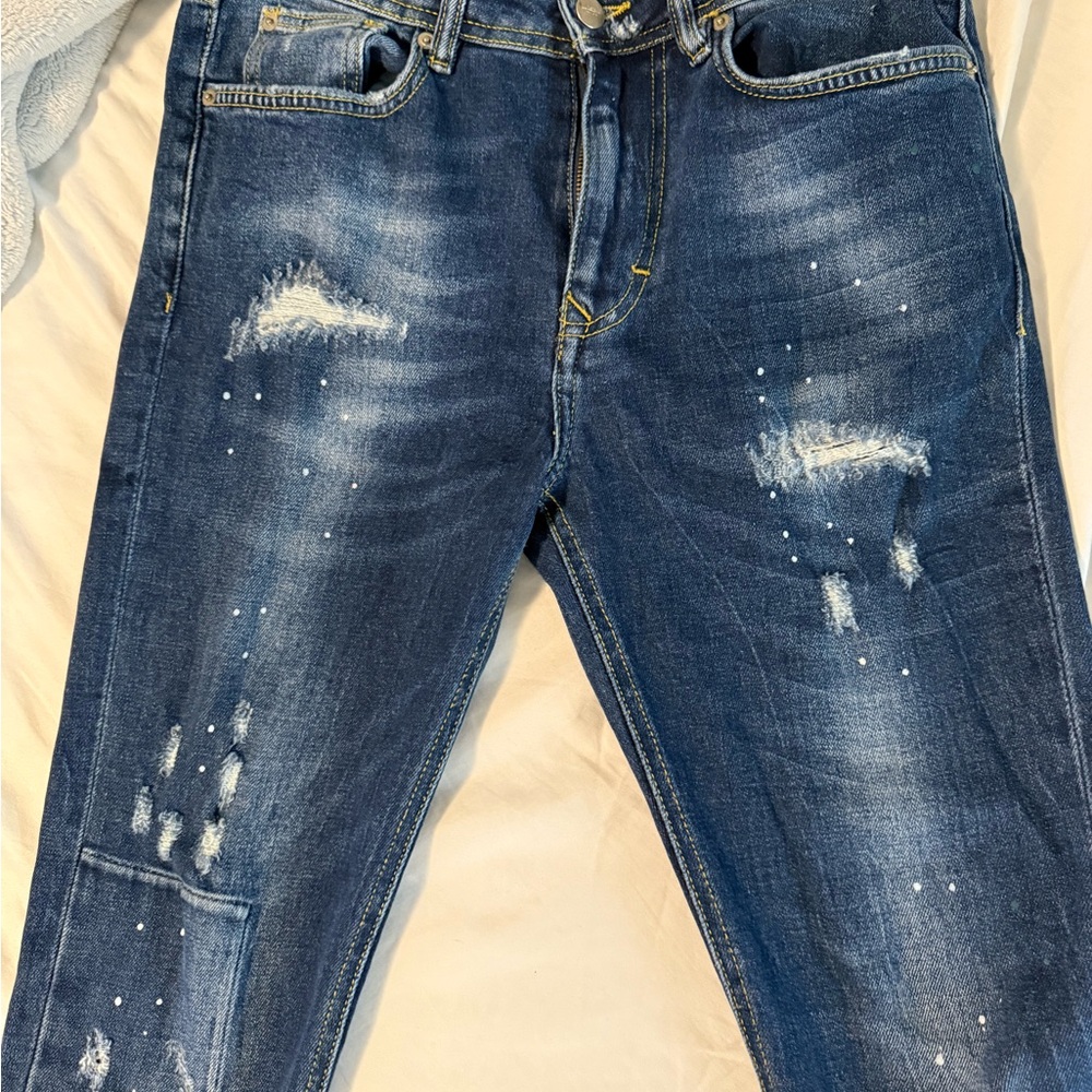 Zara Men's Blue Distressed Skinny Jeans